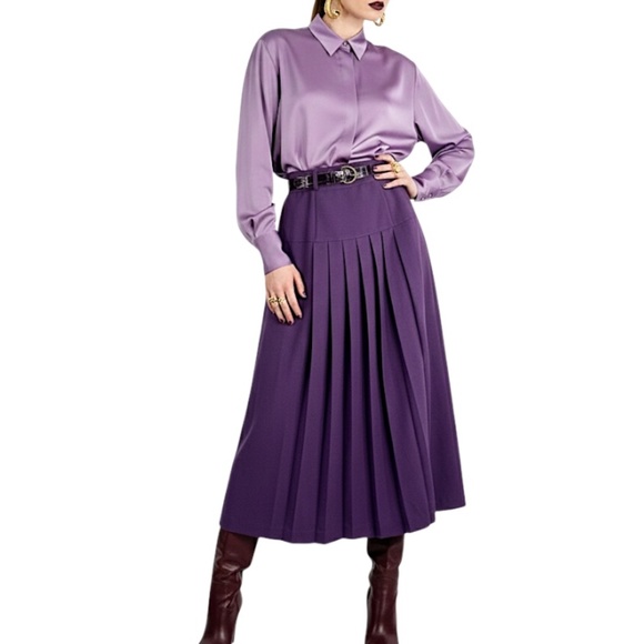 NWT Vintage 80s Canadian made purple pleated belted old money midi maxi skirt 16 - Picture 3 of 14